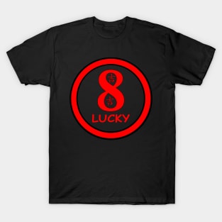 Lucky Eight, red circle, transparent background T-Shirt